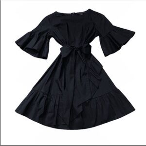 Forever 21 flared sleeves tie waist cross over ruffled mini black dress. Small